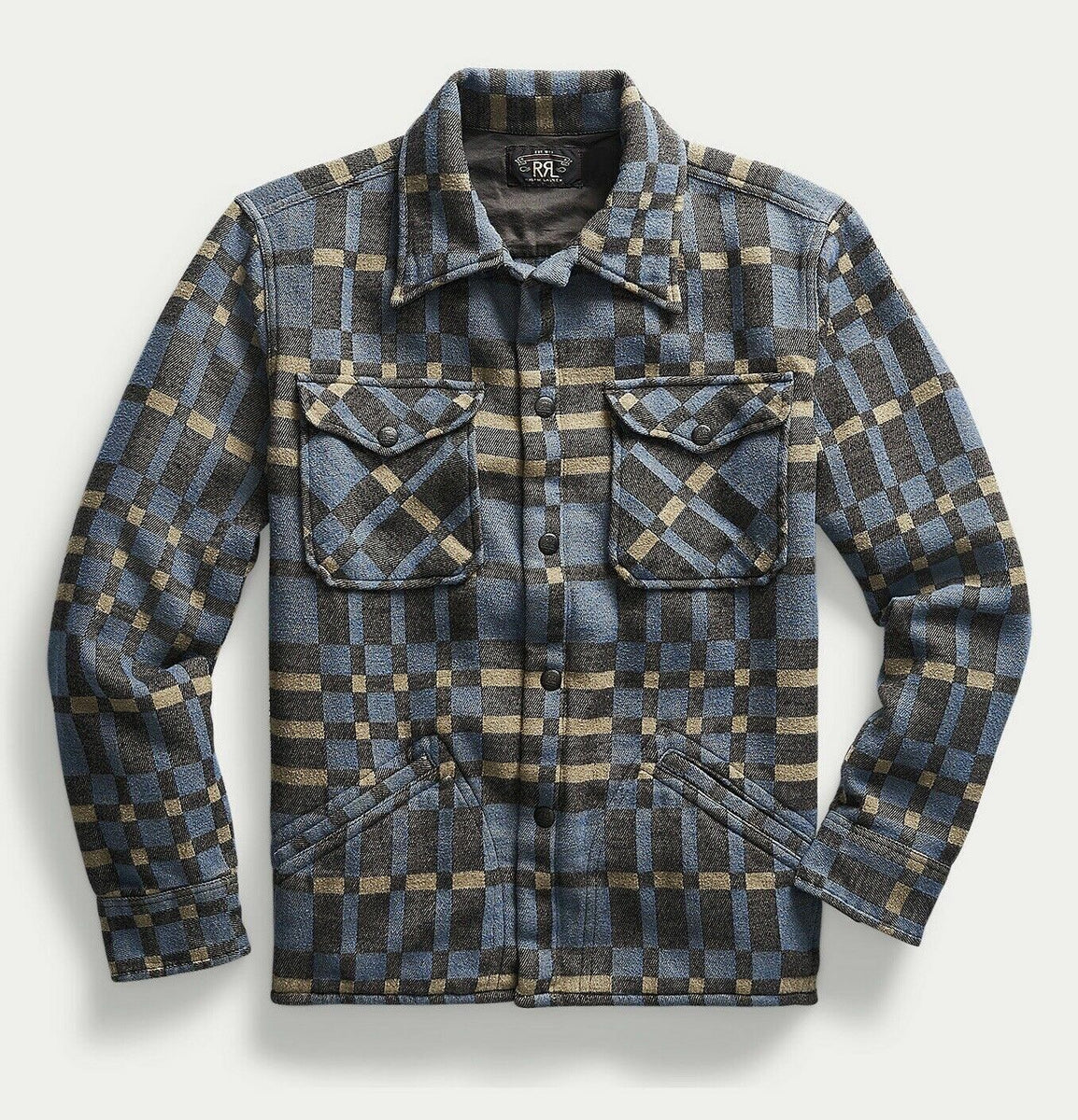RRL Ralph Lauren Vintage Blue Plaid Jacquard Overshirt Jacket