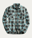 RRL Ralph Lauren Plaid Distressed Blue Jacquard Check Workshirt Men's Medium M