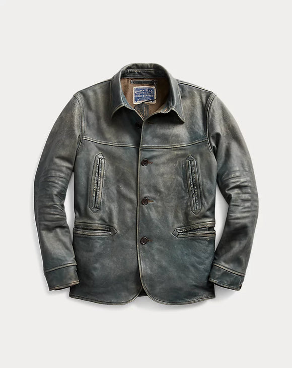 RRL Ralph Lauren Indigo Blue Leather Jacket Men's M Medium