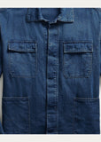 RRL Ralph Lauren Indigo Blue Jacket Linen Herringbone Overshirt Men's 2XL XXL