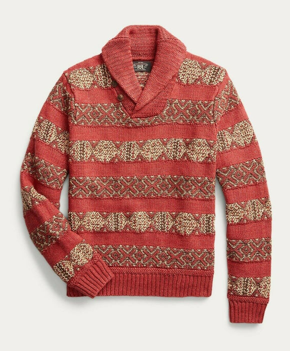 New RRL Ralph Lauren Red Shawl 1940's Blanket Pullover Sweater Men's Medium M