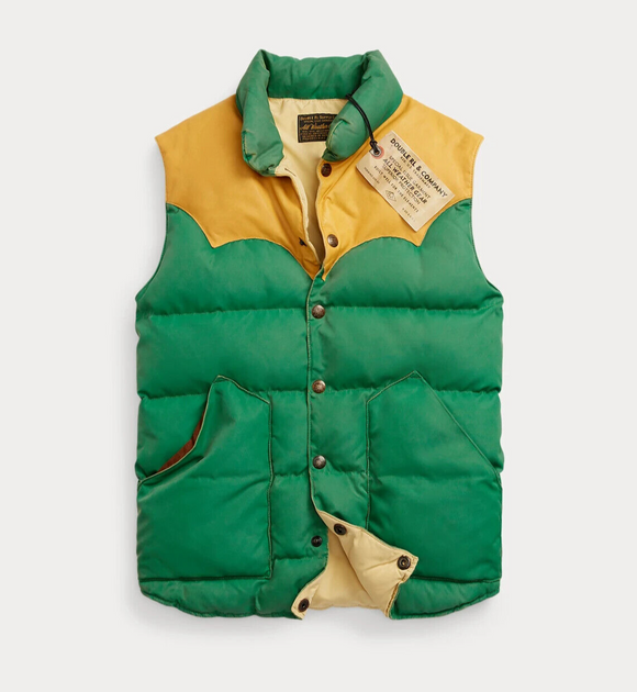 RRL Ralph Lauren 1940's Green Quilted Down Vest Jacket Puffer Coat Men's Large L