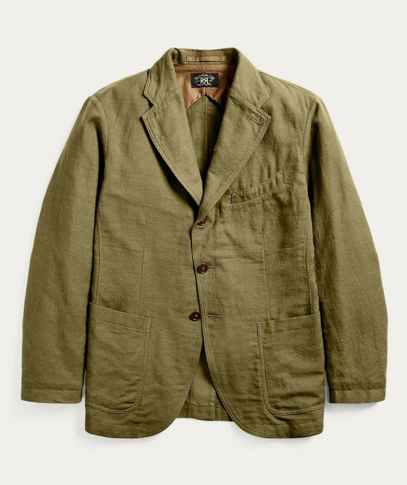 New Ralph Lauren RRL Green Solid Cotton Linen Wool Sportcoat Jacket Mens 2XL XXL