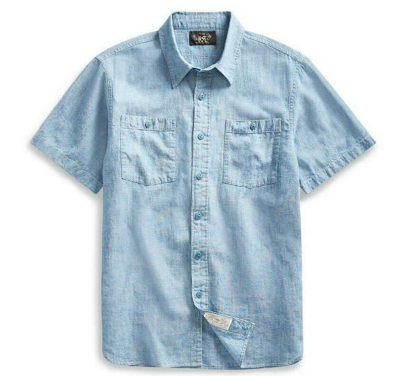 RRL Ralph Lauren Chambray Cotton Button Short Sleeve Shirt Men's Small S S/S