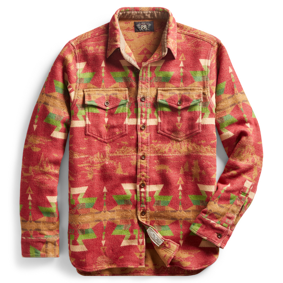 RRL Ralph Lauren Northwest Beacon Red Blanket Jacquard Shirt Men's Medium M