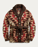 RRL Ralph Lauren Hand Knit Wool Brown Ranch Long Belt Cardigan Men's Large L