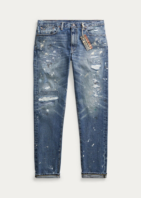 RRL Slim Narrow Fit Distressed Jeans 32 x 30 American Painted Denim Jeans 32W
