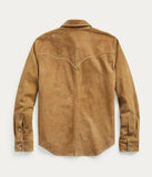 RRL Ralph Lauren Tan Suede Western Leather Snap Jacket Overshirt Men's Large L