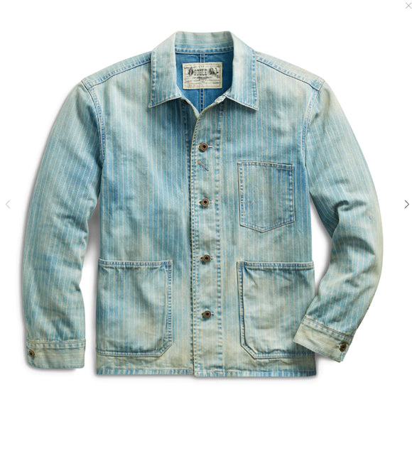 RRL Ralph Lauren Railroad Striped Coat Jean Engineer Jacket Shirt Men Medium M