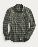 New RRL Ralph Lauren Slim Fit Plaid Jaspé Twill Western Shirt Gray Men's L Large