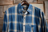 RRL Ralph Lauren Plaid Blue Cream Check Workshirt Flannel Slim XL Extra-Large