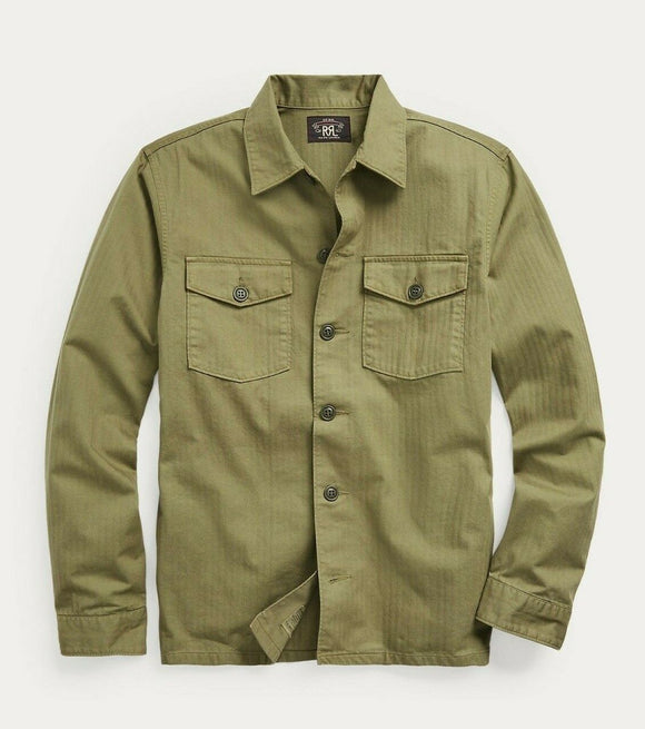 RRL Ralph Lauren Cotton Herringbone Olive Green Twill Jacket Men's S Small