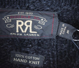 New RRL Ralph Lauren Hand-Knit Black Cable-Knit Turtleneck Men's XL Extra-Large