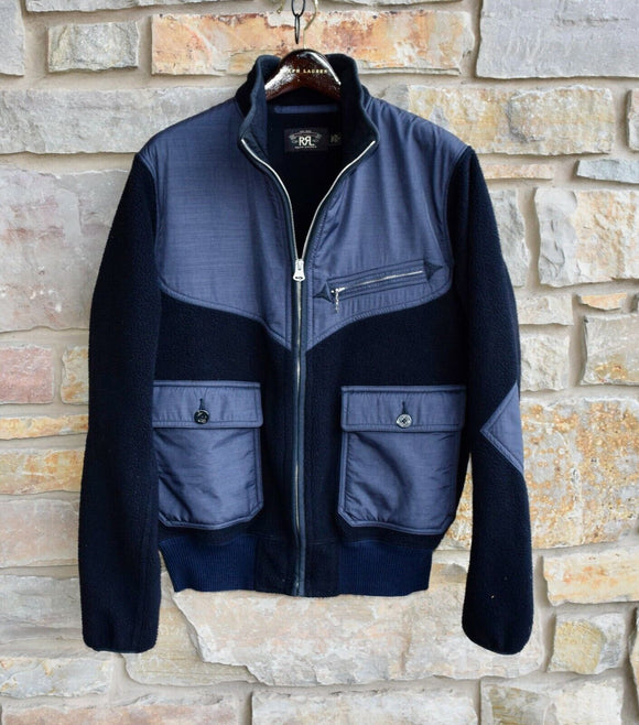 RRL Ralph Lauren Black Ripstop Paneled Fleece Jacket Men's S Small