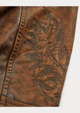 RRL Ralph Lauren Brown Embroidered Leather Jacket Coat Western Men's Large L