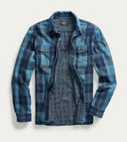 RRL Ralph Lauren Plaid Indigo Blue Lined Workshirt Men's Small S Flannel