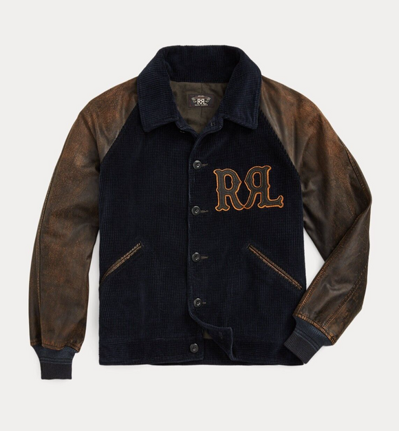 RRL Ralph Lauren Brown Appliquéd Corduroy Leather Jacket 1900's Men's XXL 2XL