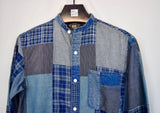 $580 RRL Ralph Lauren Patchwork Flannel Blue Shirt Indigo Plaid XS Extra-Small