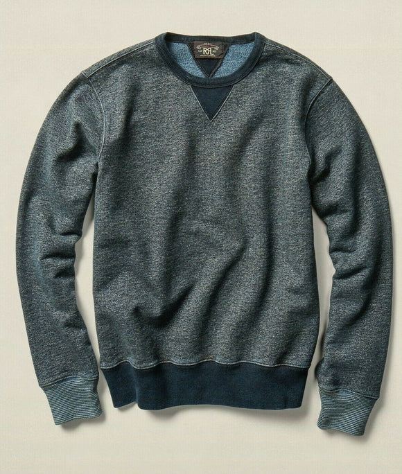 RRL Ralph Lauren Indigo Crewneck Blue Fleece Pullover Sweatshirt Men's Small S
