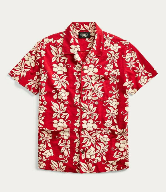 RRL Ralph Lauren Vintage Hawaiian Red Floral Print Shirt Men's Camp Medium M