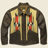 New RRL Ralph Lauren Southwestern Leather Jacket Suede Brown Woven Men's L Large