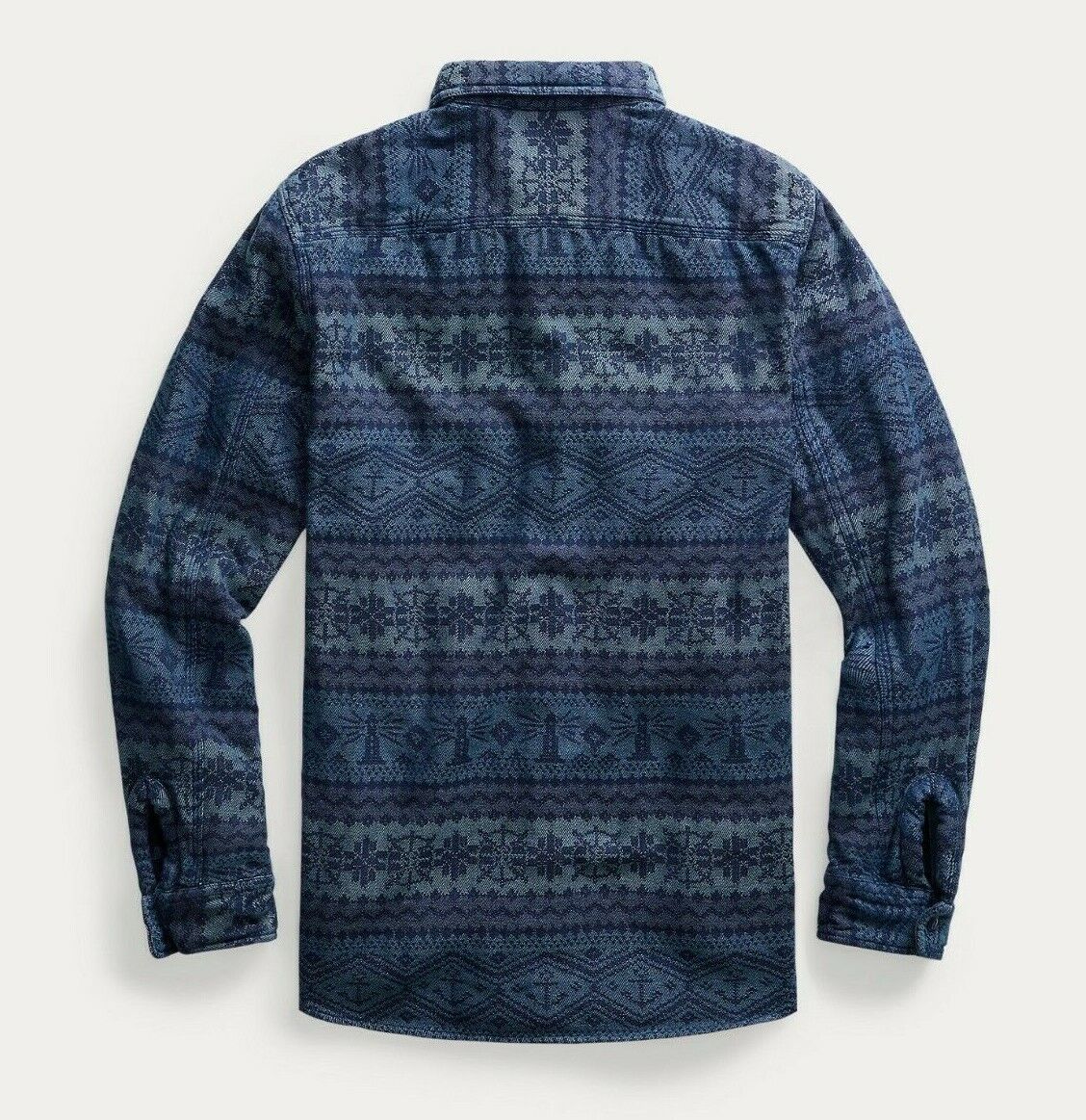 RRL Ralph Lauren Fair Isle Indigo Cotton Blue Jacquard Workshirt Men's S  Small