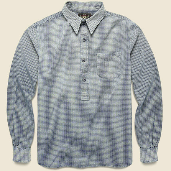 RRL Ralph Lauren Cotton Check Shirt Workshirt Mens Small S Indigo Popover