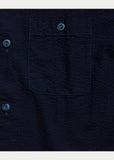 RRL Ralph Lauren Seersucker Indigo Navy Solid Button Shirt Men's Small S Camp