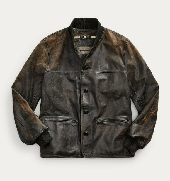 RRL Ralph Lauren Leather Jacket Brown Distressed Men's Size Medium M
