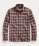New RRL Ralph Lauren Check Plaid Twill Indigo Shirt Workshirt Men's Large L