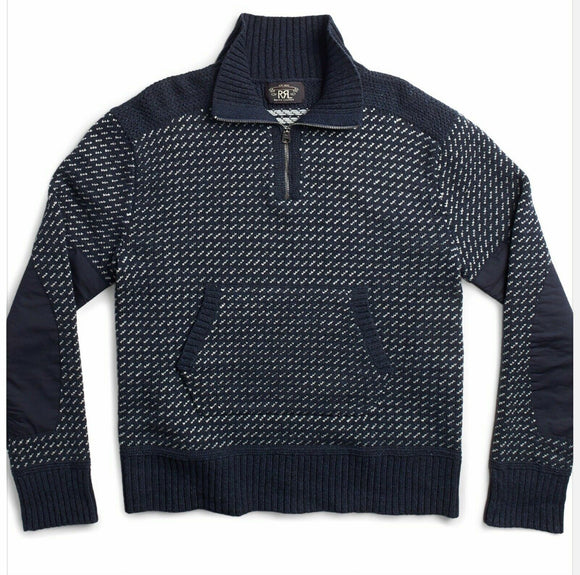 New RRL Ralph Lauren Military Indigo Wool Pullover Sweater Men's XL Extra-Large