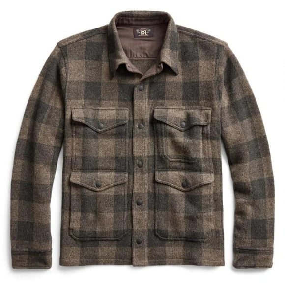 RRL Ralph Lauren Wool Cashmere Shirt Gray Plaid Sweater Workshirt Men's Small S