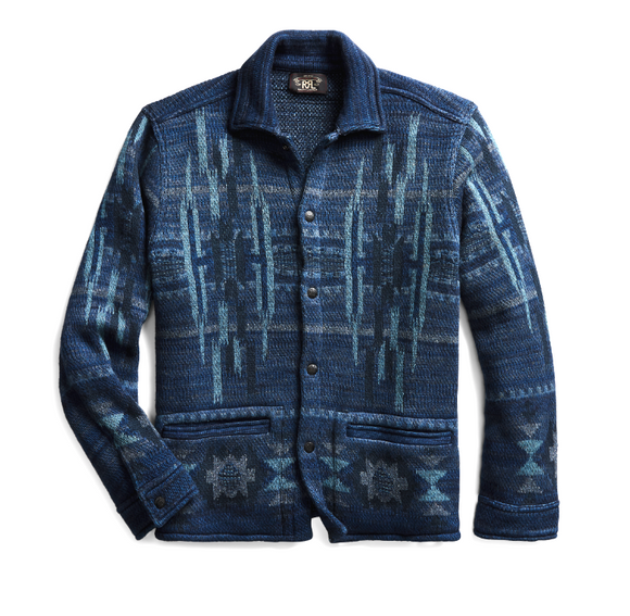 New RRL Ralph Lauren Southwestern Indigo Blanket Jacket Overshirt Men's S Small