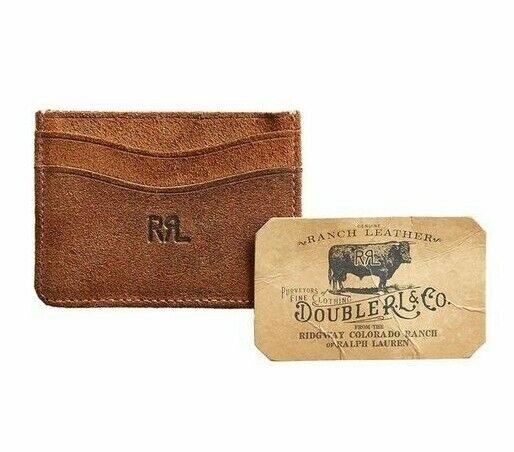 New RRL Ralph Lauren Suede Tan Leather Cardholder Brown Card Wallet USA Made