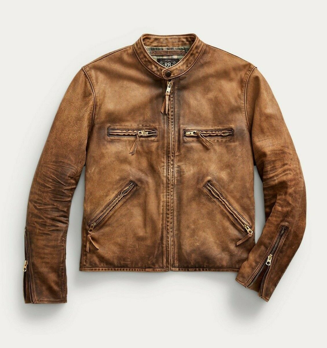 Rrl slim fit leather moto jacket hot sale