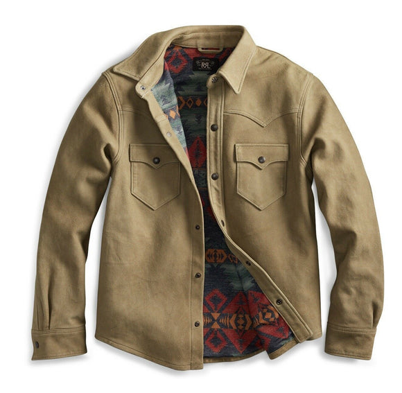 $2200 RRL Ralph Lauren Tan Waxed Sheepskin Western Leather Jacket Men's Small S