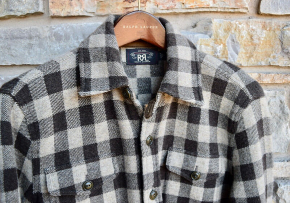 $795 RRL Ralph Lauren Wool Cashmere Check Plaid Workshirt Jacket Men's Small S