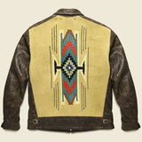 New RRL Ralph Lauren Southwestern Leather Jacket Suede Brown Woven Men's L Large