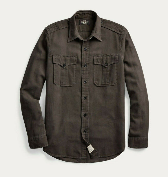 RRL Ralph Lauren Dobby Black Cotton-Linen Button Up Shirt Men's S Small