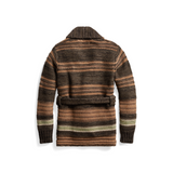 RRL Ralph Lauren Brown Striped Wool Knit Blanket Ranch Cardigan Men's Large L