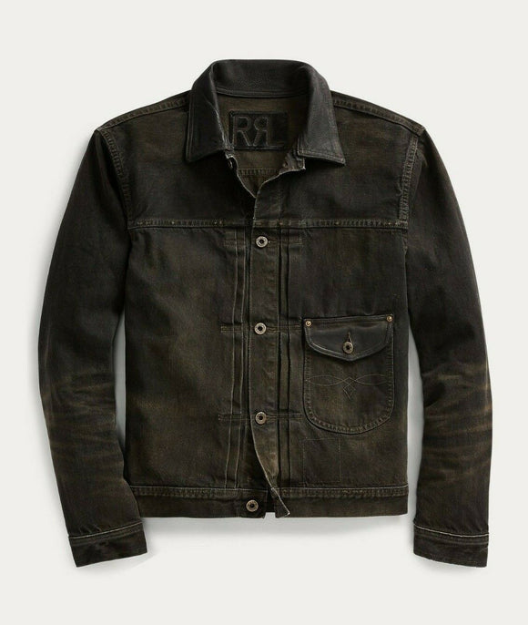 RRL Ralph Lauren Black Limited Edition Erie Wash Leather Jacket Men's XXL 2XL