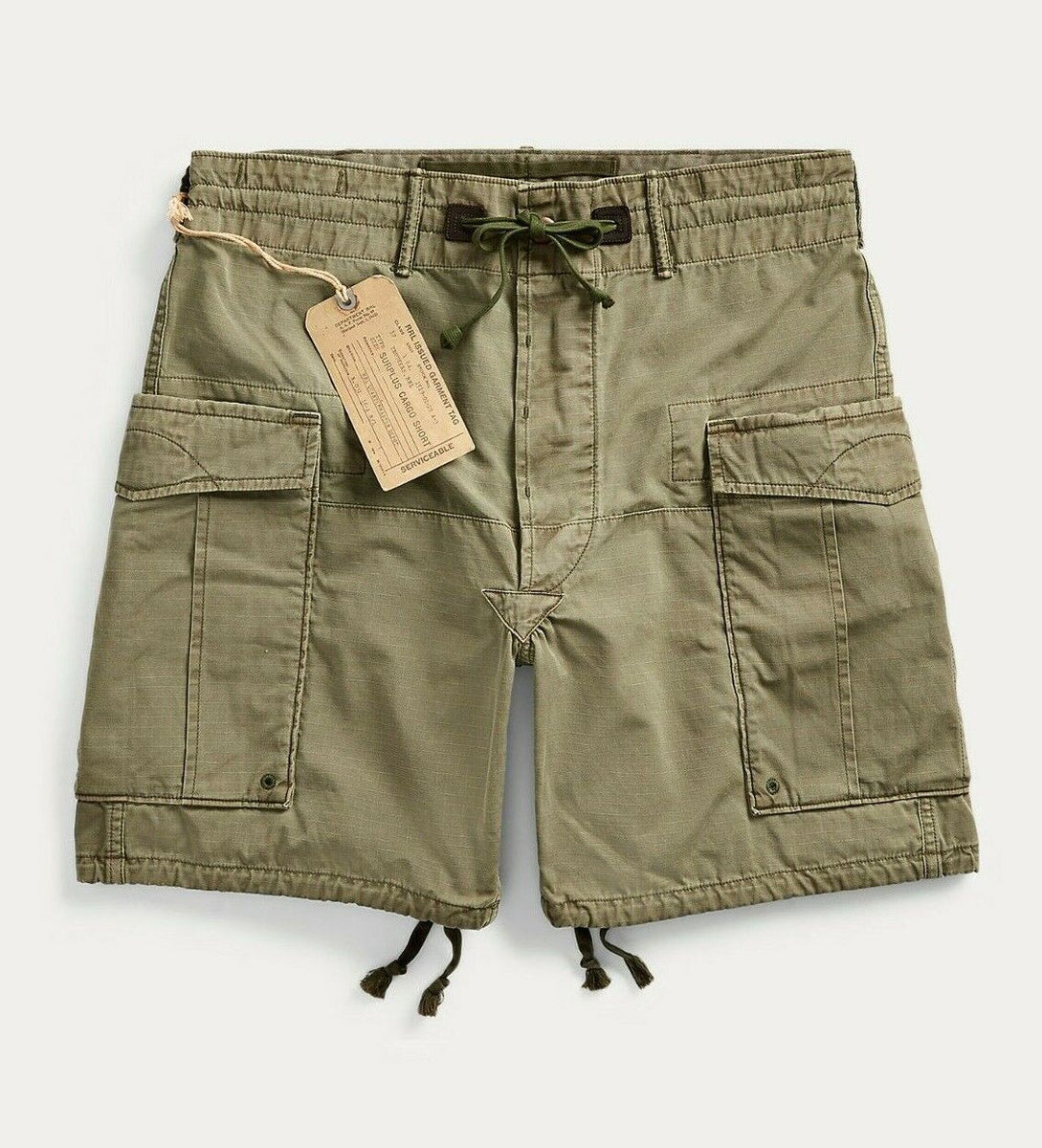 New RRL Ralph Lauren Ripstop Leather Trip Cargo Shorts Pant