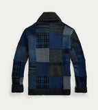 RRL Ralph Lauren Wool Shawl Patchwork Cashmere Blue Cardigan Men Extra-Large XL