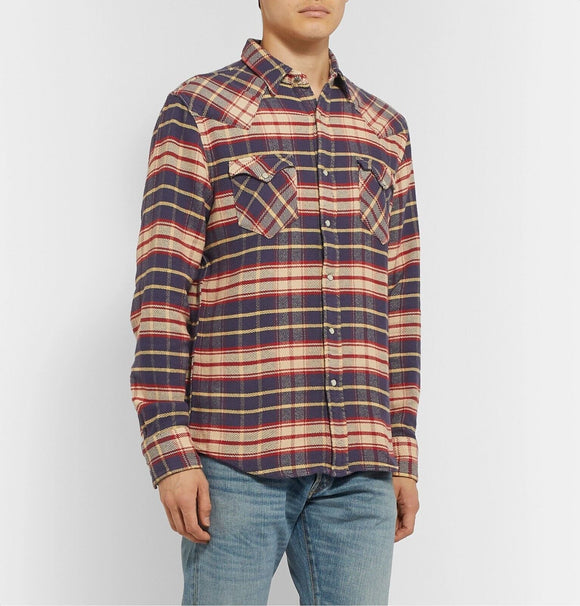 RRL Ralph Lauren Fit Plaid Twill Western Shirt Multi-Color Men's Medium M