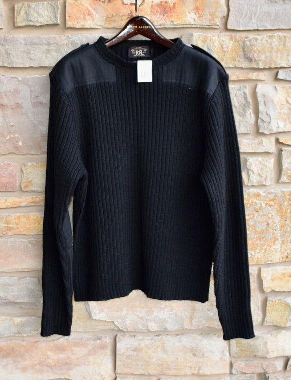 New RRL Ralph Lauren Black Thick Wool Ribbed Commando Men's XL Extra-Large
