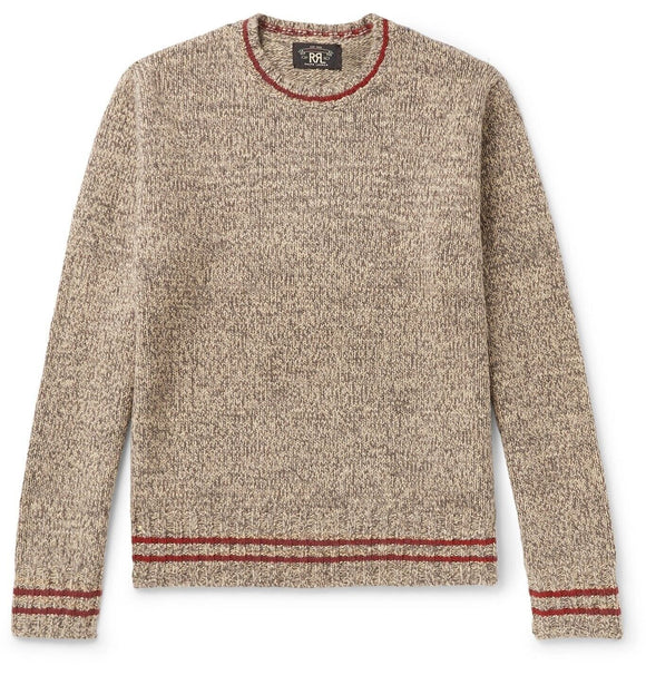 RRL Rib-Knit Scottish Wool Blend Crewneck Tan Jumper Men's S Small Sweater