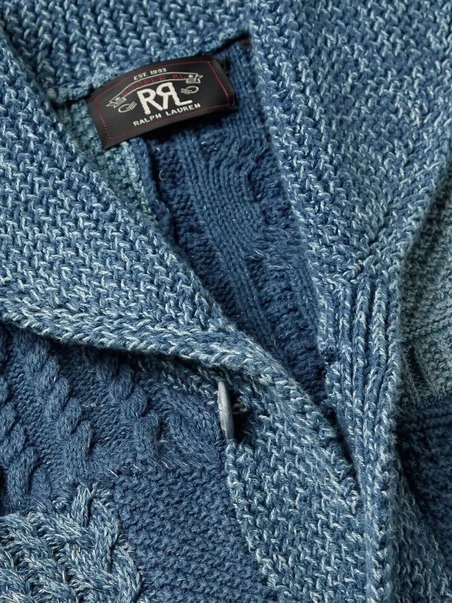 RRL Ralph Lauren Indigo Blue Shawl Patchwork Cashmere