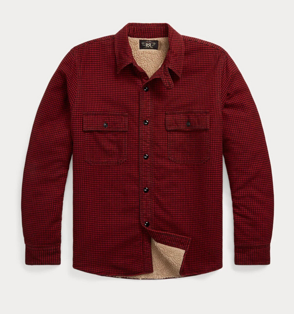 RRL Ralph Lauren Red Check Shirt Jacket Lined Checkered Overshirt Men's Large L