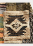 RRL Hand Knit Wool Patchwork Brown Green Ranch Long Belt Cardigan Men's Large L