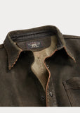 RRL Ralph Lauren Leather Western Tan Jacket Suede Embroidered Men's L Large